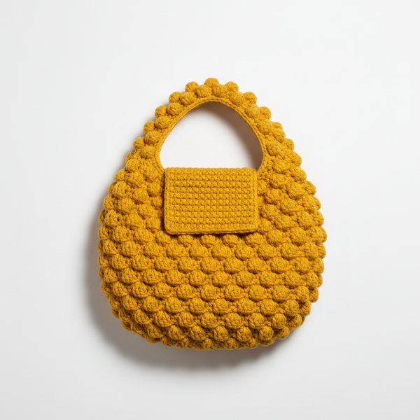 Crochet Bobble Bag Pattern - Textured Mustard Gold Tote with Bobble Stitch Design