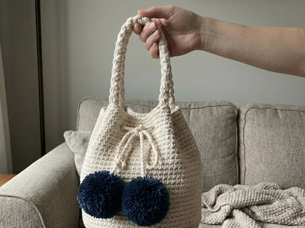 Crochet Bucket Bag Pattern PDF - Charming Pom Pom Purse