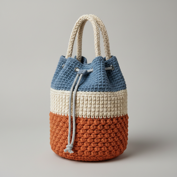 Crochet Bucket Bag Pattern PDF - Modern Color Block Puff Stitch Purse - 5 Versions Instant Download