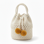 Crochet Bucket Bag Pattern PDF - Flower Detail Drawstring Purse