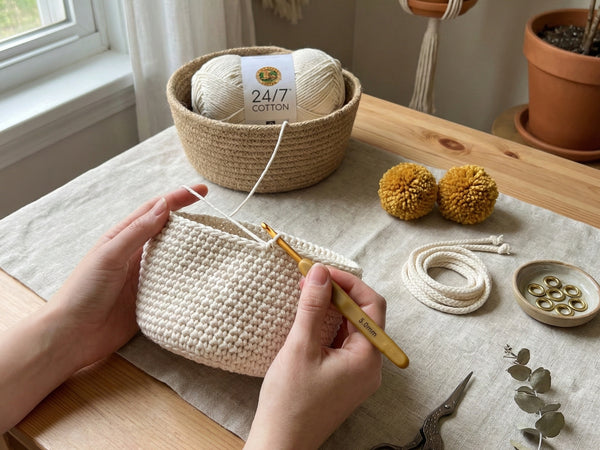 Crochet Bucket Bag Pattern PDF - Flower Detail Drawstring Purse