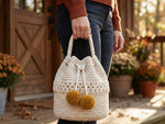 Crochet Bucket Bag Pattern PDF - Flower Detail Drawstring Purse