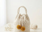 Crochet Bucket Bag Pattern PDF - Flower Detail Drawstring Purse