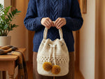 Crochet Bucket Bag Pattern PDF - Flower Detail Drawstring Purse