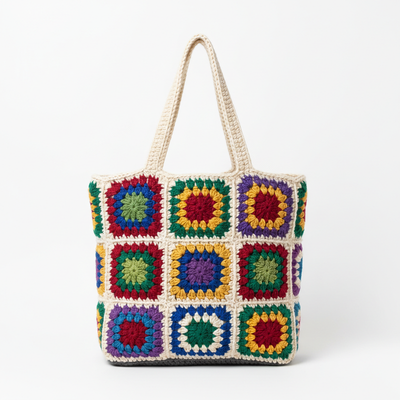 Crochet Granny Bag Pattern PDF - Colorful Tote 5 Versions US UK FR IT - Instant Download