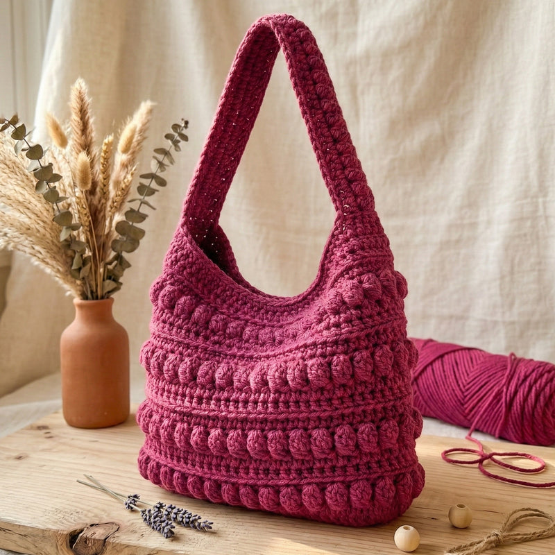 Crochet Bobble Bag Pattern PDF - Vibrant Fuchsia Textured Purse
