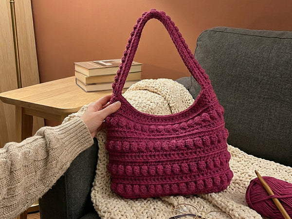 Crochet Bobble Bag Pattern PDF - Vibrant Fuchsia Textured Purse