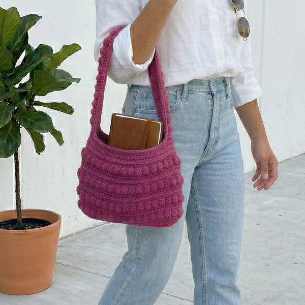 Crochet Bobble Bag Pattern PDF - Vibrant Fuchsia Textured Purse