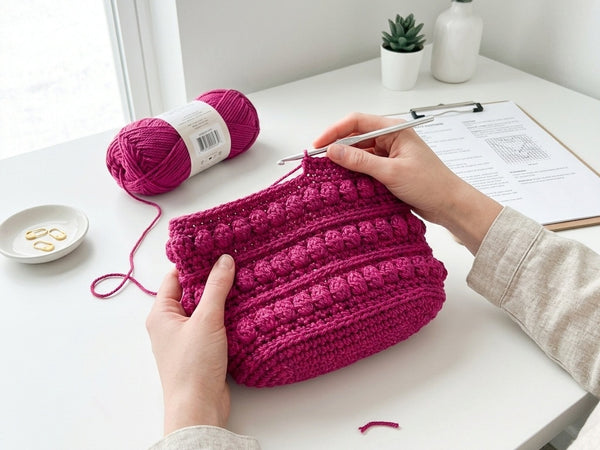 Crochet Bobble Bag Pattern PDF - Vibrant Fuchsia Textured Purse