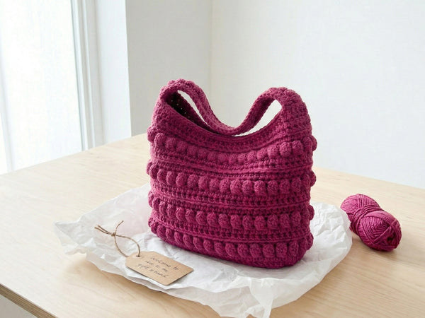 Crochet Bobble Bag Pattern PDF - Vibrant Fuchsia Textured Purse