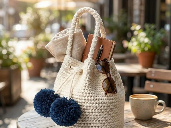 Crochet Bucket Bag Pattern PDF - Charming Pom Pom Purse