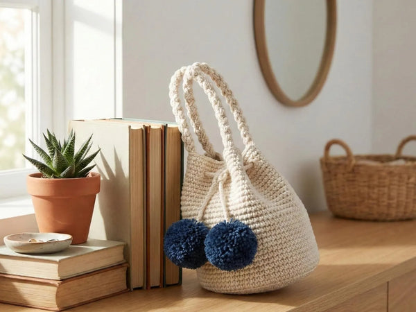 Crochet Bucket Bag Pattern PDF - Charming Pom Pom Purse