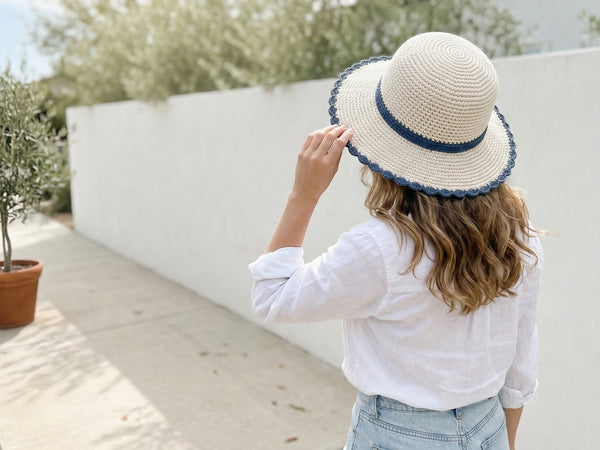 Crochet Sun Hat Pattern PDF - Modern Two-Tone Design 5 Versions - Instant Download