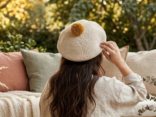 Crochet Slouchy Beret Pattern PDF - Stylish Pom Pom Hat 5 Versions - Instant Download