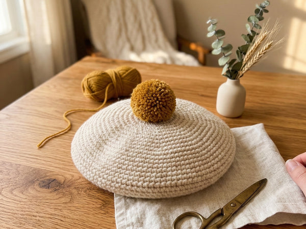 Crochet Slouchy Beret Pattern PDF - Stylish Pom Pom Hat 5 Versions - Instant Download