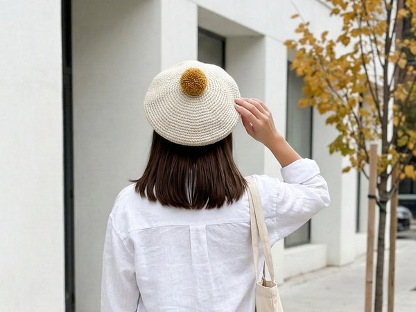 Crochet Slouchy Beret Pattern PDF - Stylish Pom Pom Hat 5 Versions - Instant Download