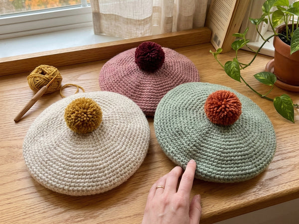 Crochet Slouchy Beret Pattern PDF - Stylish Pom Pom Hat 5 Versions - Instant Download