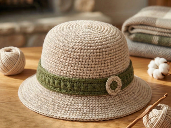 Crochet Bucket Hat Pattern PDF - Modern Two-Tone Colorblock Design