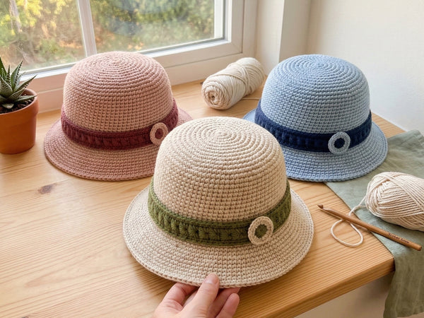 Crochet Bucket Hat Pattern PDF - Modern Two-Tone Colorblock Design