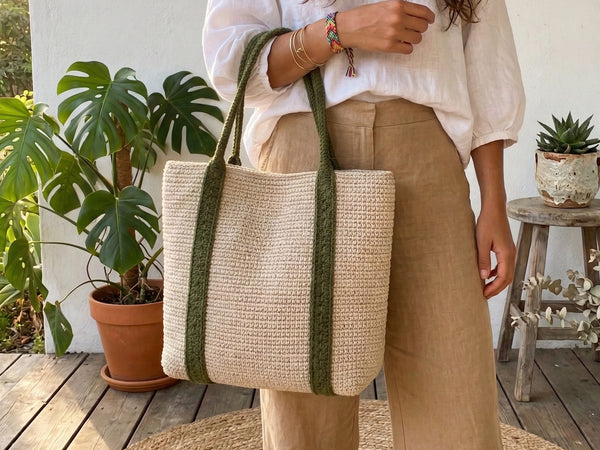Crochet Tote Bag Pattern PDF - Modern Two-Tone Design