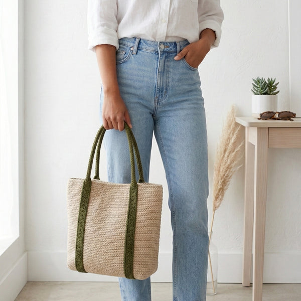 Crochet Tote Bag Pattern PDF - Modern Two-Tone Design