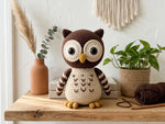 Crochet Owl Pattern - Charming Amigurumi Owl Stuffed Animal with Brown Plumage and Gold Accents