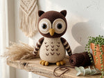 Crochet Owl Pattern - Charming Amigurumi Owl Stuffed Animal with Brown Plumage and Gold Accents