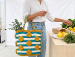 Crochet Striped Tote Bag Pattern - Cheerful Mustard and Teal Textured Market Bag