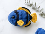 Crochet Tropical Fish Pattern - Colorful Amigurumi Ocean Toy with Vibrant Blue and Yellow Design