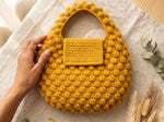 Crochet Bobble Bag Pattern - Textured Mustard Gold Tote with Bobble Stitch Design