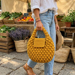 Crochet Bobble Bag Pattern - Textured Mustard Gold Tote with Bobble Stitch Design