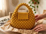 Crochet Bobble Bag Pattern - Textured Mustard Gold Tote with Bobble Stitch Design