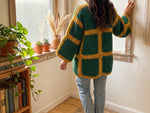 Crochet Granny Square Cardigan Pattern - Modern Color Block Autumn Sweater