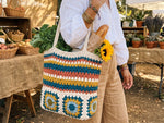 Crochet Tote Bag Pattern - Vibrant Striped Granny Square Market Bag with Colorful Texture