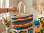 Crochet Tote Bag Pattern - Vibrant Striped Granny Square Market Bag with Colorful Texture
