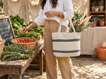 Crochet Tote Bag Pattern - Elegant Striped Market Bag with Modern Neutral Design