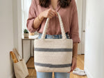 Crochet Tote Bag Pattern - Elegant Striped Market Bag with Modern Neutral Design