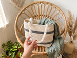 Crochet Tote Bag Pattern - Elegant Striped Market Bag with Modern Neutral Design