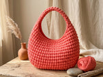 Crochet Hobo Bag Pattern - Trendy Coral Slouchy Shoulder Bag - No-Sewing Technique